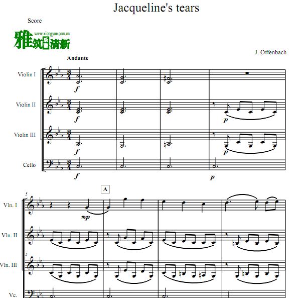 Jacqueline's Tears 杰奎琳的眼泪小提琴大提琴四重奏谱