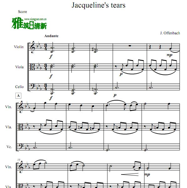 杰奎琳的眼泪 Jacqueline's Tears小提琴中提琴大提琴弦乐三重奏谱