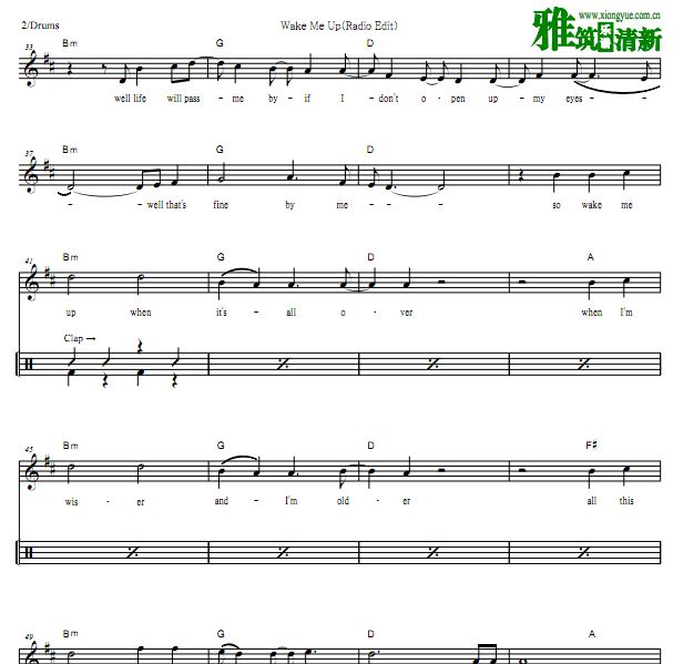 艾维奇 Avicii - Wake Me Up (Radio Edit)鼓谱