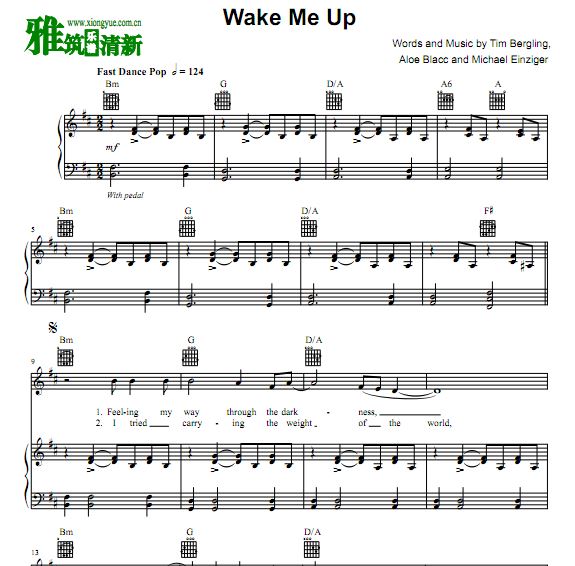 wakemeup简谱,rememberme简谱 avicii 艾维奇 a神 wake me up钢琴伴奏谱 歌谱