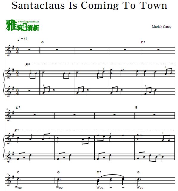Mariah Carey - Santaclaus is Coming To Town钢琴伴奏歌谱