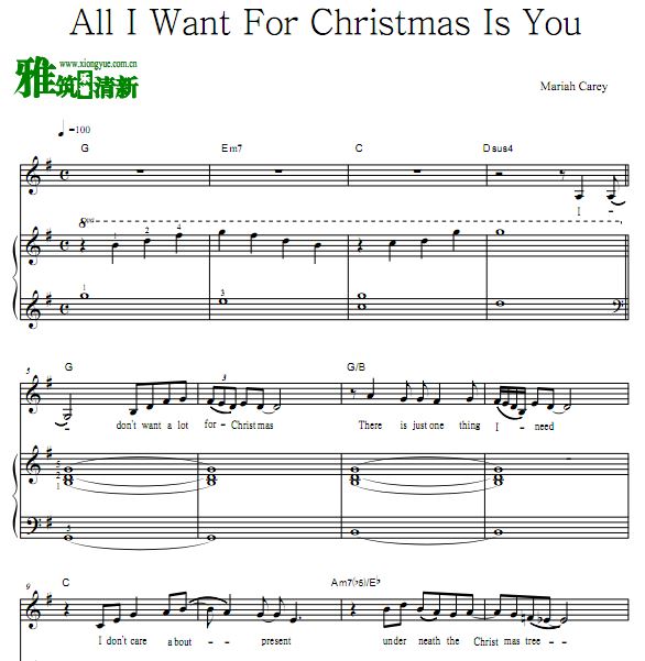 Mariah Carey - All I Want For Christmas Is You钢琴伴奏声乐谱