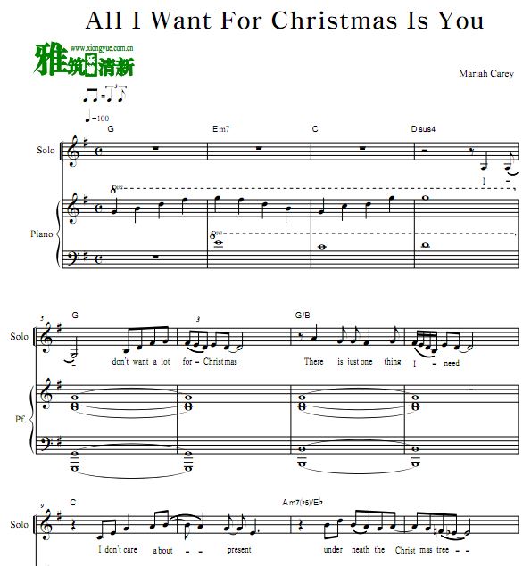 Mariah Carey - All I Want For Christmas Is You含合唱钢琴伴奏谱