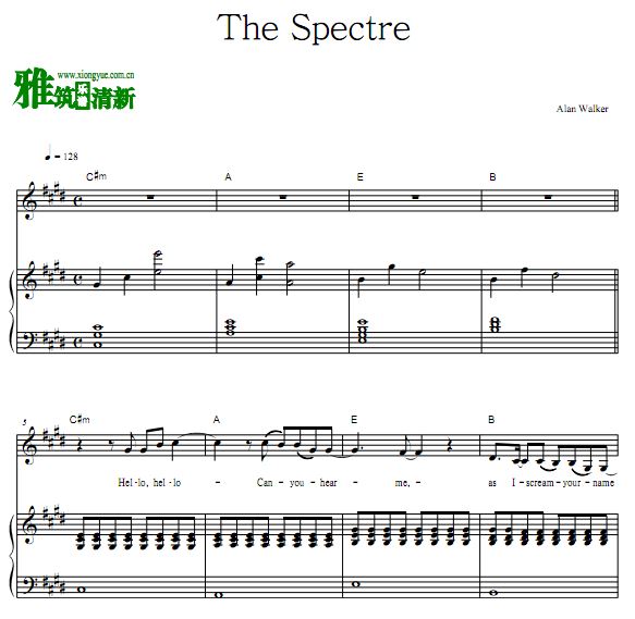 Alan Walker - The Spectre弹唱伴奏钢琴谱 歌谱