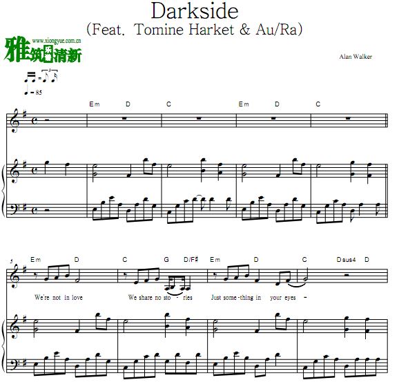 Alan Walker - Darkside (Feat. Tomine Harket & Au/Ra)钢琴谱 歌谱