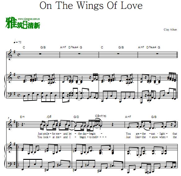ClayAiken - On The Wings Of Love 钢琴弹唱伴奏谱 歌谱