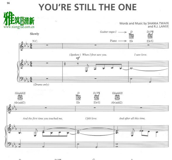 Shania Twain - You're Still The One钢琴谱