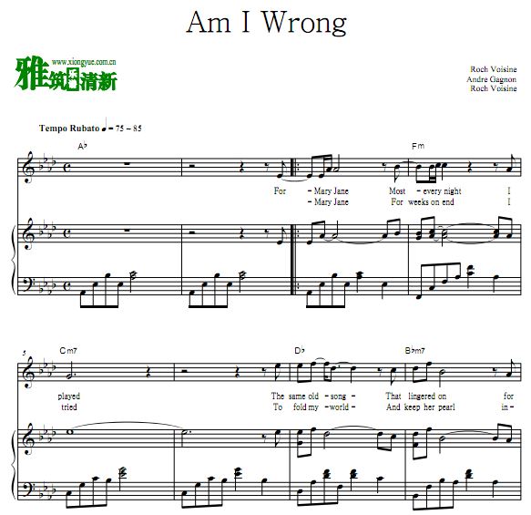 Roch Voisine - Am I Wrong钢琴伴奏谱 歌谱 正谱
