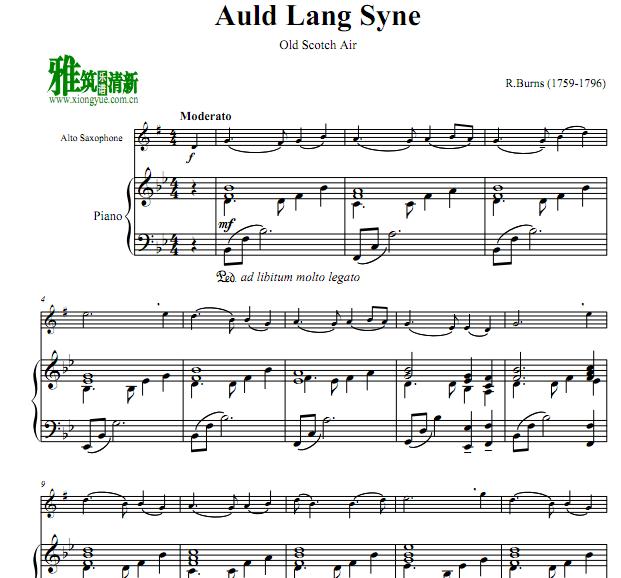 Auld Lang Syne友谊地久天长 萨克斯钢琴伴奏谱