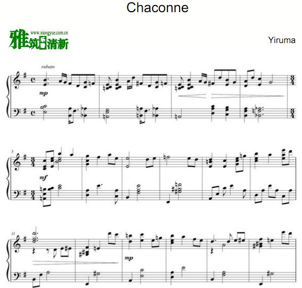 Yiruma李闰珉 Chaconne钢琴谱