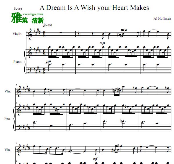 灰姑娘 Cinderella - A Dream Is A Wish Your Heart Makes小提琴钢琴伴奏谱