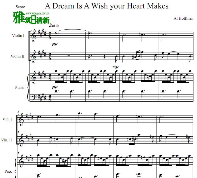 灰姑娘 A Dream Is A Wish Your Heart Makes小提琴二重奏钢琴伴奏谱