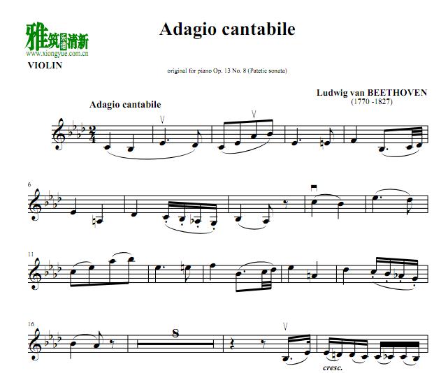 贝多芬 Adagio Cantabile Op 13 No 8小提琴谱