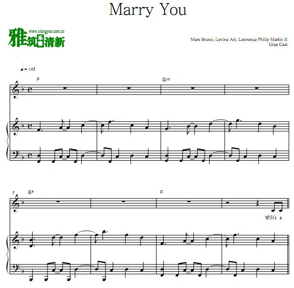 Glee Cas - Marry You声乐钢琴伴奏谱