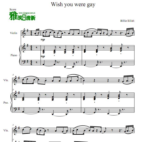 Wish you were gay小提琴钢琴合奏谱