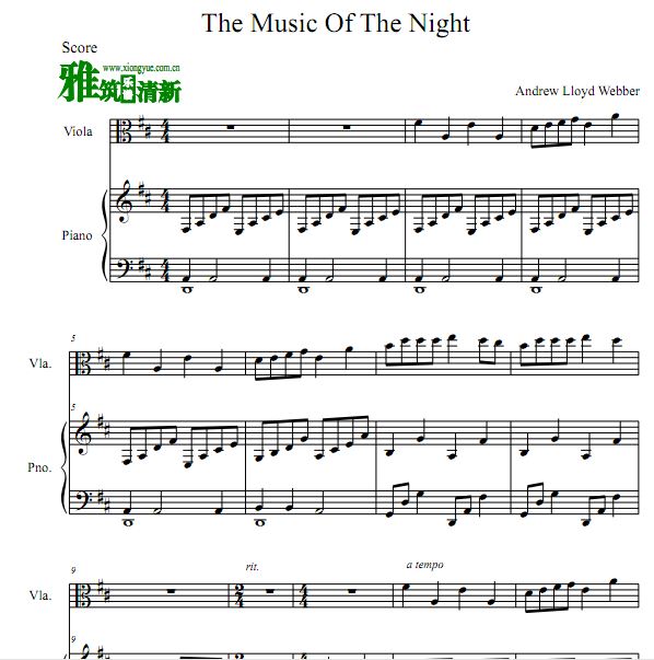 歌剧魅影 The Music Of The Night中提琴钢琴伴奏谱