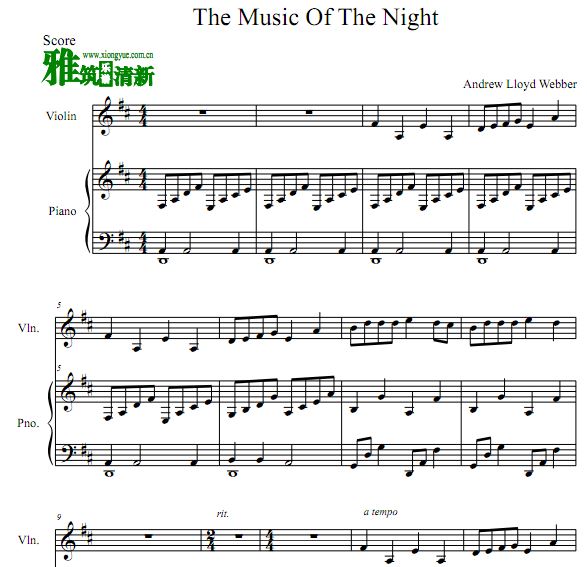 歌剧魅影 The Music Of The Night小提琴钢琴谱