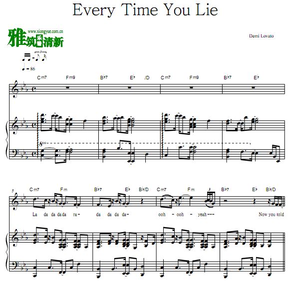 Demi Lovato - Every Time You Lie钢琴弹唱伴奏歌谱
