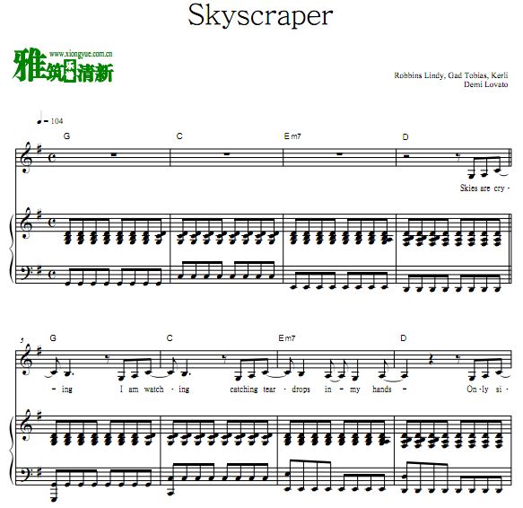Demi Lovato - Skyscraper伴奏弹唱钢琴 歌谱
