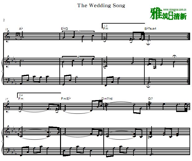 凯丽·金 Kenny G - The Wedding Song萨克斯钢琴伴奏谱 婚礼进行曲萨克斯谱