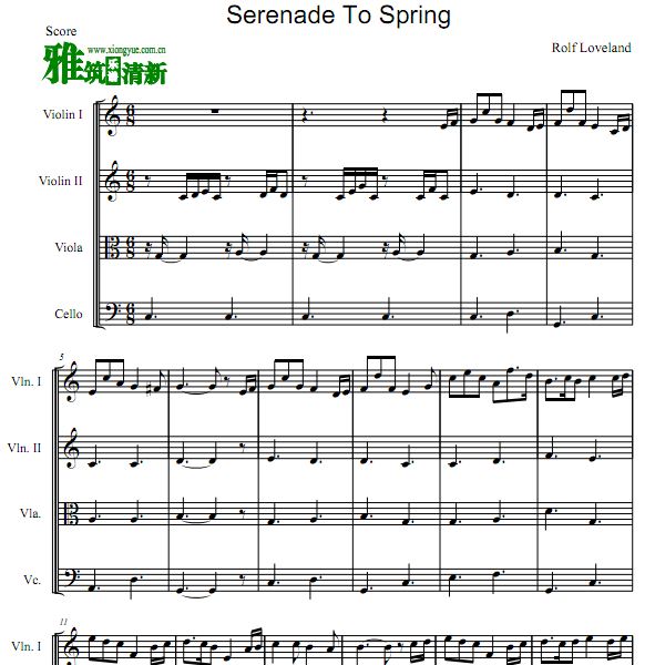 Secret Garden神秘园 Serenade To Spring春之小夜曲弦乐四重奏谱