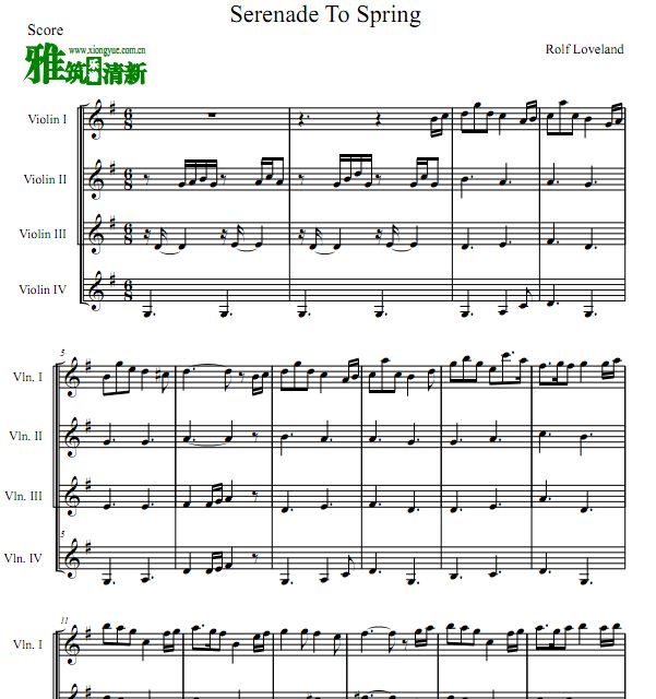 春之小夜曲 Serenade To Spring小提琴四重奏谱