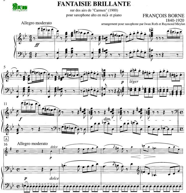 Borne卡门幻想曲萨克斯钢琴伴奏谱 - Fantaisie Sur La Carmen