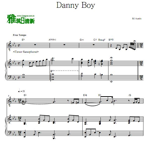 Sil Austin - Danny Boy次中音萨克斯钢琴伴奏谱