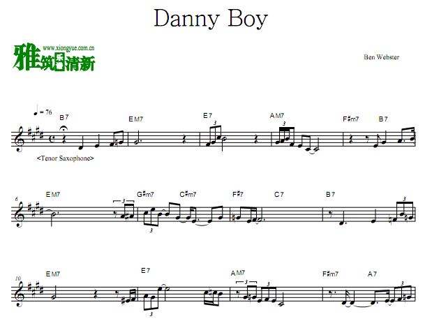 Ben Webster - Danny Boy次中音降B萨克斯谱