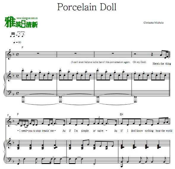 Chrisette Michele - Porcelain Doll钢琴伴奏谱 歌谱 正谱