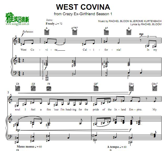 疯狂前女友 第一季 crazy ex-girlfriend - WEST COVINA钢琴伴奏谱
