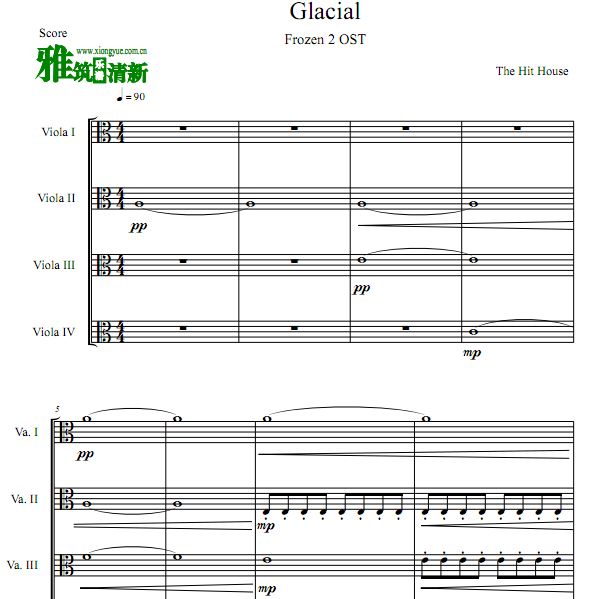 冰雪奇缘2 Glacial中提琴四重奏谱