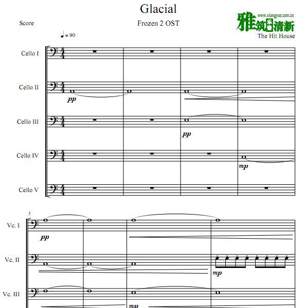 FROZEN2 -  Glacial大提琴五重奏谱
