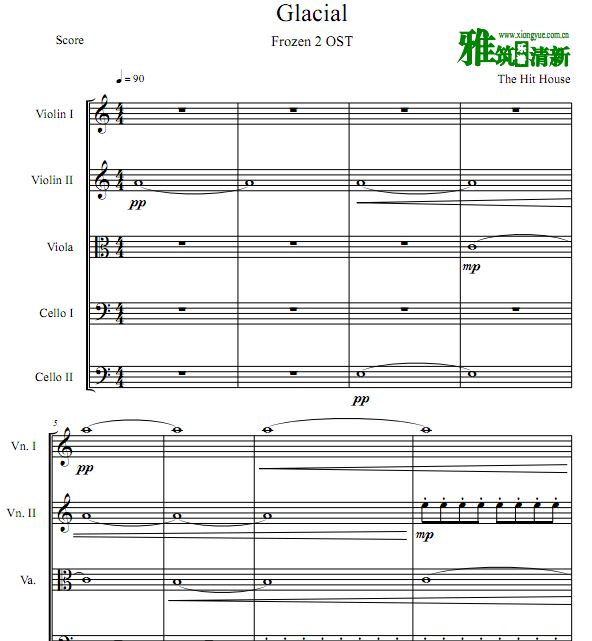 冰雪奇缘2 Glacial小提琴中提琴大提琴弦乐五重奏谱