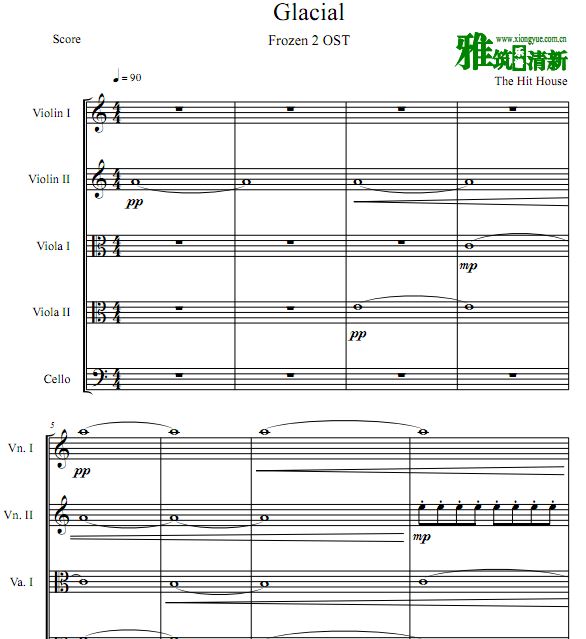 FROZEN2 Glacial双小提琴双中提琴一大提琴合奏谱 弦乐五重奏谱