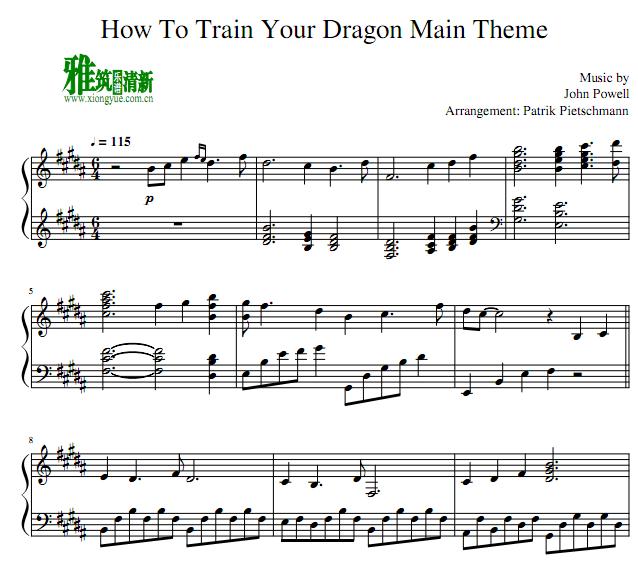 Patrik Pietschmann版How to Train Your Dragon Main Theme钢琴谱