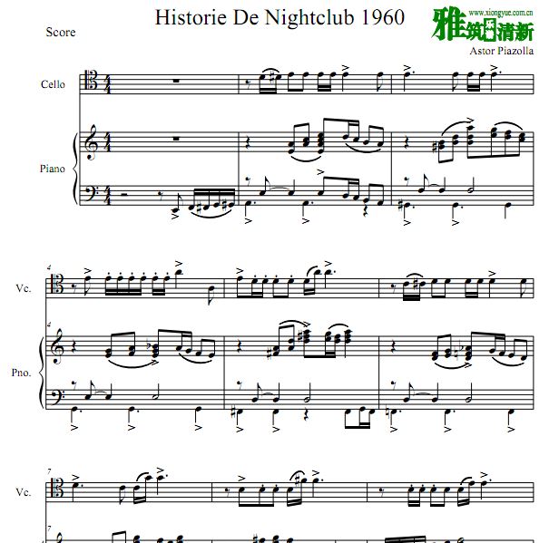 皮亚佐拉 Nightclub 1960大提琴钢琴二重奏谱