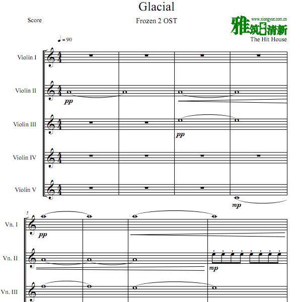 FROZEN2 - Glacial 冰雪奇缘2小提琴五重奏谱
