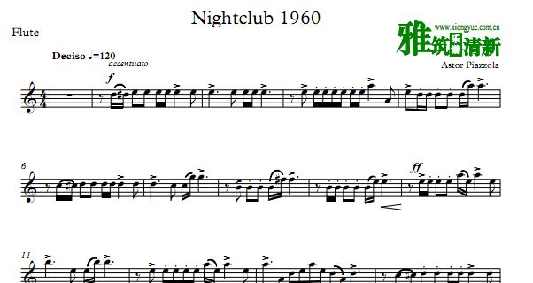 皮亚佐拉 夜总会1960 Nightclub 1960吉他长笛重奏谱