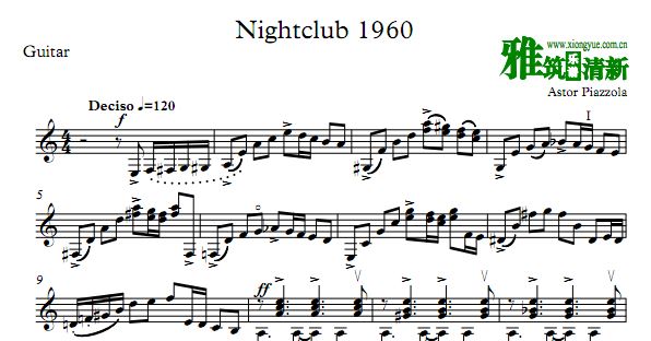 皮亚佐拉 夜总会1960 Nightclub 1960长笛吉他二重奏谱