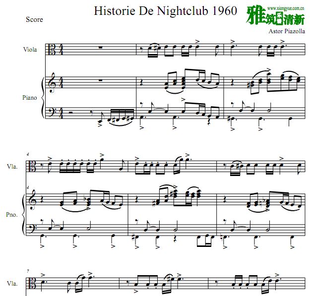 皮亚佐拉 Nightclub 1960 探戈的历史夜总会1960中提琴钢琴二重奏谱