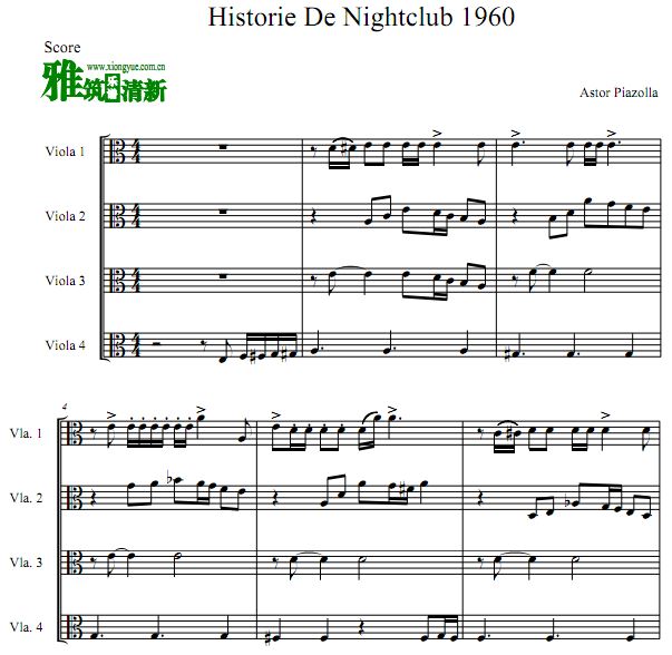 皮亚佐拉 探戈的历史 Nightclub 1960中提琴四重奏谱