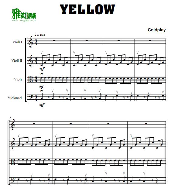 Coldplay - Yellow 弦乐四重奏总谱