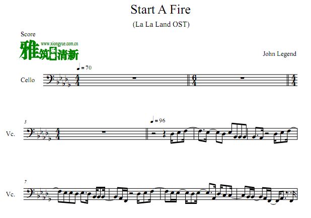 爱乐之城 - Start A Fire大提琴谱