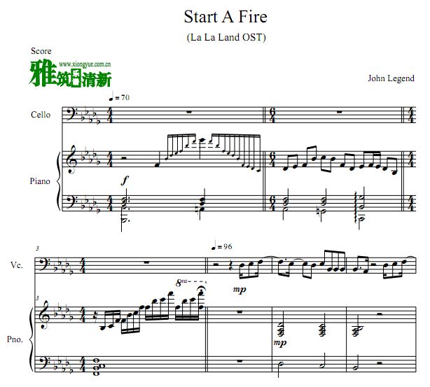 la la land - Start A Fire大提琴钢琴伴奏谱