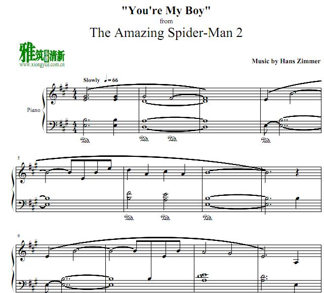 超凡蜘蛛侠The Amazing Spiderman - You're My Boy钢琴谱