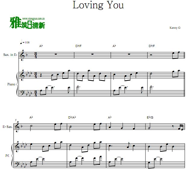肯尼·基Kenny G -  Loving you降e萨克斯钢琴合奏谱