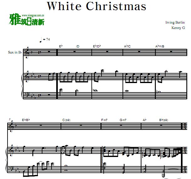 Kenny G 肯尼·基 White Christmas降b萨克斯钢琴二重奏谱