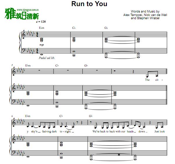 Lea Michele - Run to You歌谱 弹唱钢琴谱