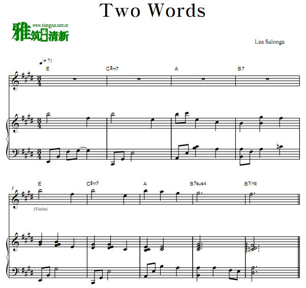 Lea Salonga - Two Words弹唱钢琴谱 歌谱